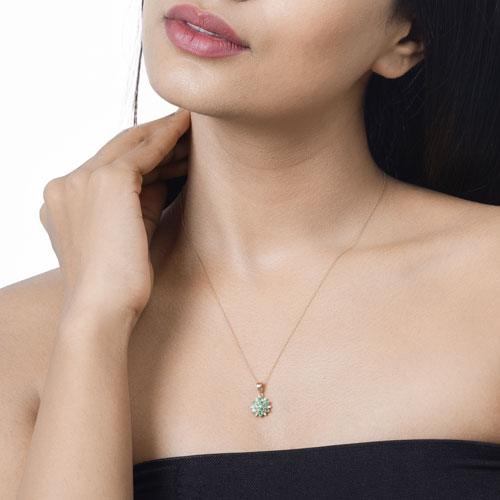 0.72 Carat Genuine Zambian Emerald and White Diamond 14K Yellow Gold Pendant  DestGlow