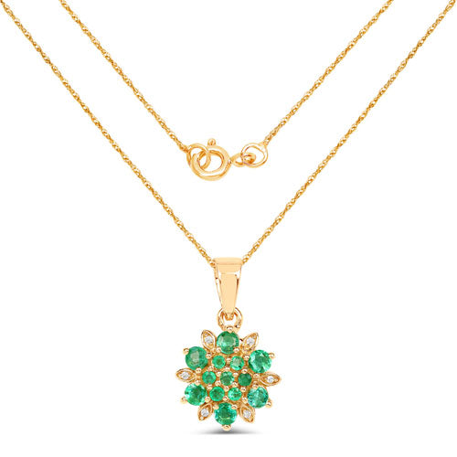 0.72 Carat Genuine Zambian Emerald and White Diamond 14K Yellow Gold Pendant  DestGlow
