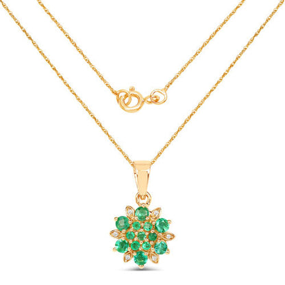 0.72 Carat Genuine Zambian Emerald and White Diamond 14K Yellow Gold Pendant  DestGlow
