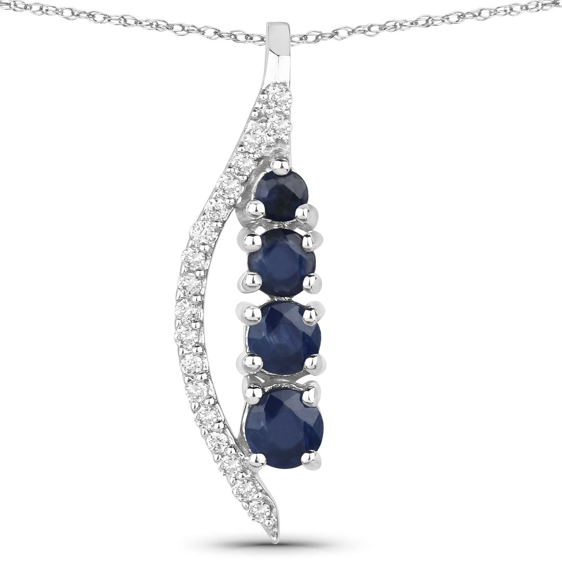 0.40 ct. Genuine Blue Sapphire and White Diamond 14K White Gold Pendant 