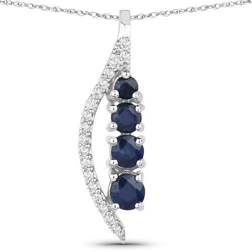 0.40 Carat Genuine Blue Sapphire and White Diamond 14K White Gold Pendant by Bids.com