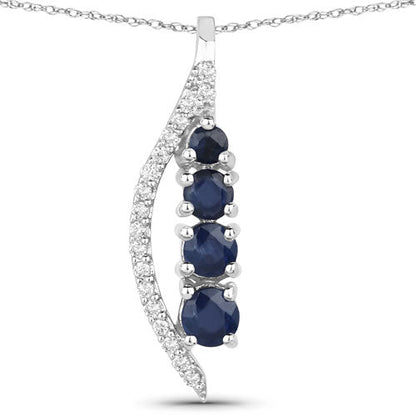 0.40 Carat Genuine Blue Sapphire and White Diamond 14K White Gold Pendant by Bids.com