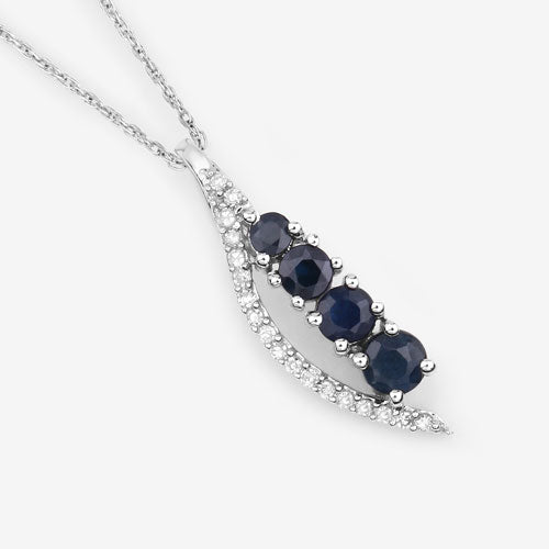 0.40 Carat Genuine Blue Sapphire and White Diamond 14K White Gold Pendant by Bids.com