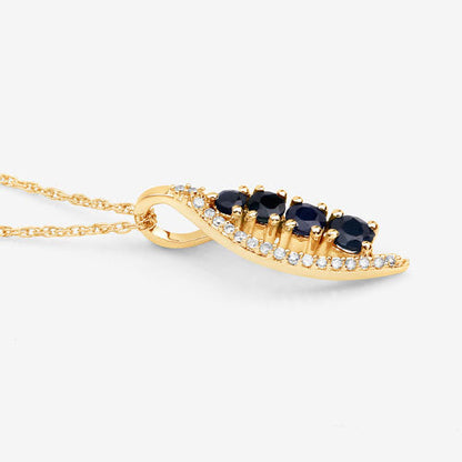 0.40 Carat Genuine Blue Sapphire and White Diamond 14K Yellow Gold Pendant by Bids.com