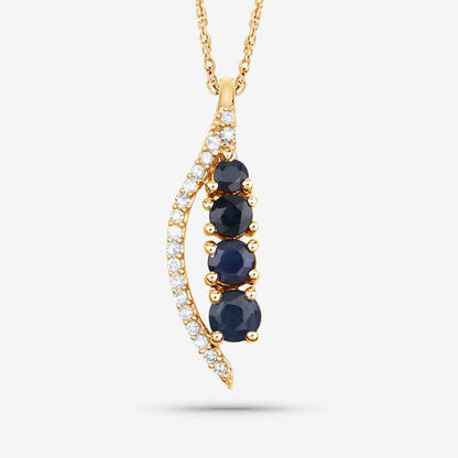 0.40 Carat Genuine Blue Sapphire and White Diamond 14K Yellow Gold Pendant by Bids.com