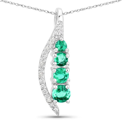 0.34 Carat Genuine Zambian Emerald and White Diamond 14K White Gold Pendant by Bids.com