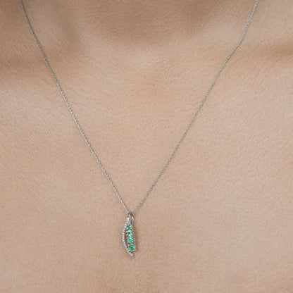 0.34 Carat Genuine Zambian Emerald and White Diamond 14K White Gold Pendant by Bids.com
