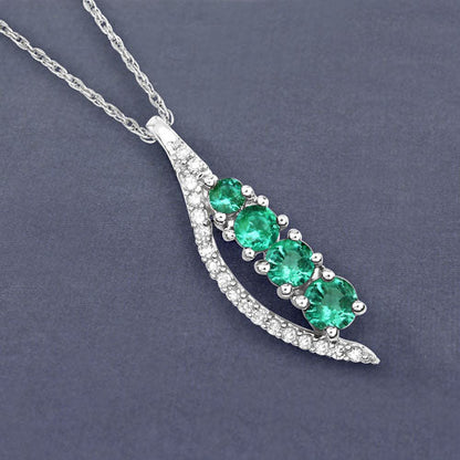 0.34 Carat Genuine Zambian Emerald and White Diamond 14K White Gold Pendant by Bids.com