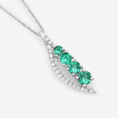 0.34 Carat Genuine Zambian Emerald and White Diamond 14K White Gold Pendant by Bids.com