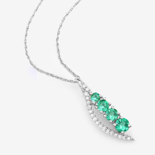 0.34 Carat Genuine Zambian Emerald and White Diamond 14K White Gold Pendant by Bids.com