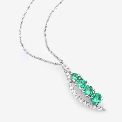 0.34 Carat Genuine Zambian Emerald and White Diamond 14K White Gold Pendant by Bids.com