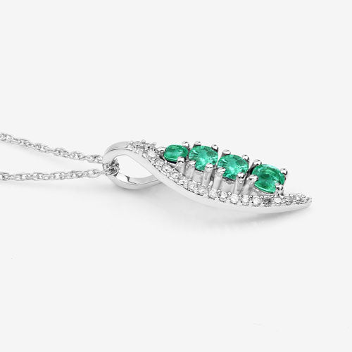 0.34 Carat Genuine Zambian Emerald and White Diamond 14K White Gold Pendant by Bids.com