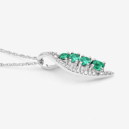 0.34 Carat Genuine Zambian Emerald and White Diamond 14K White Gold Pendant by Bids.com