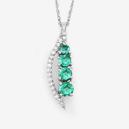 0.34 Carat Genuine Zambian Emerald and White Diamond 14K White Gold Pendant by Bids.com