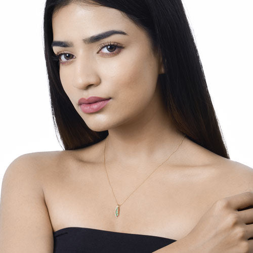 0.34 Carat Genuine Zambian Emerald and White Diamond 14K Yellow Gold Pendant  DestGlow