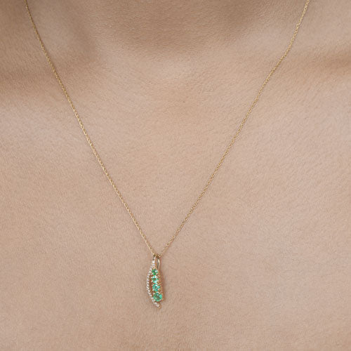 0.34 Carat Genuine Zambian Emerald and White Diamond 14K Yellow Gold Pendant  DestGlow