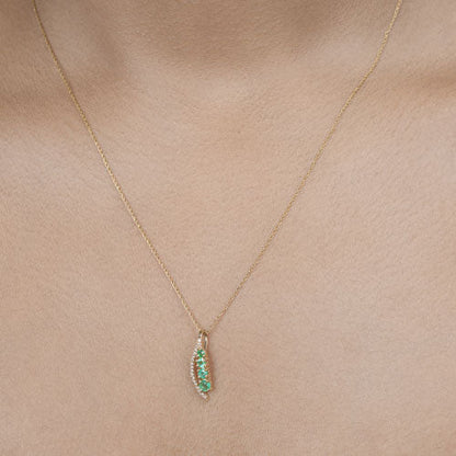 0.34 Carat Genuine Zambian Emerald and White Diamond 14K Yellow Gold Pendant  DestGlow