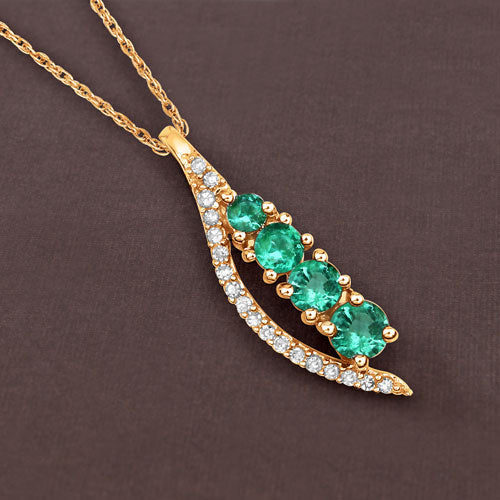 0.34 Carat Genuine Zambian Emerald and White Diamond 14K Yellow Gold Pendant  DestGlow