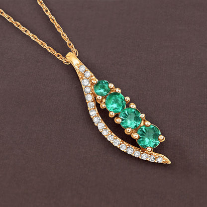 0.34 Carat Genuine Zambian Emerald and White Diamond 14K Yellow Gold Pendant  DestGlow