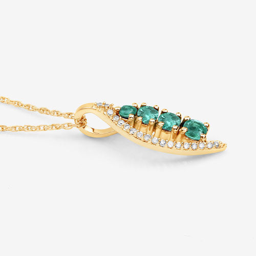 0.34 Carat Genuine Zambian Emerald and White Diamond 14K Yellow Gold Pendant  DestGlow
