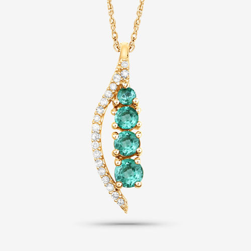 0.34 Carat Genuine Zambian Emerald and White Diamond 14K Yellow Gold Pendant  DestGlow