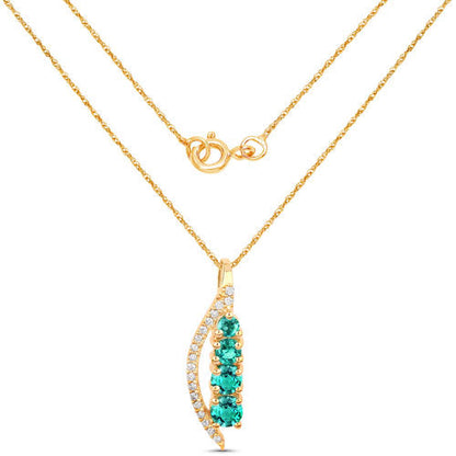 0.34 Carat Genuine Zambian Emerald and White Diamond 14K Yellow Gold Pendant  DestGlow