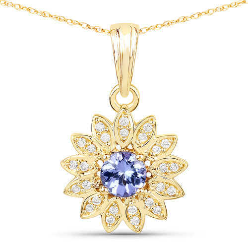 0.31 Carat Genuine Tanzanite and White Diamond 14K Yellow Gold Pendant by Bids.com