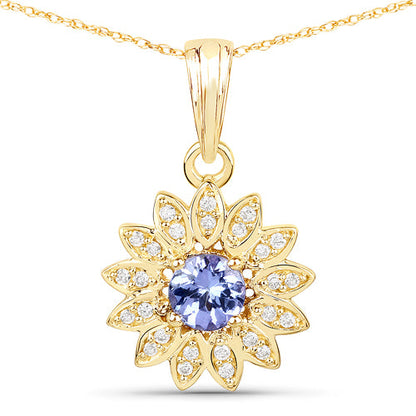 0.31 Carat Genuine Tanzanite and White Diamond 14K Yellow Gold Pendant by Bids.com
