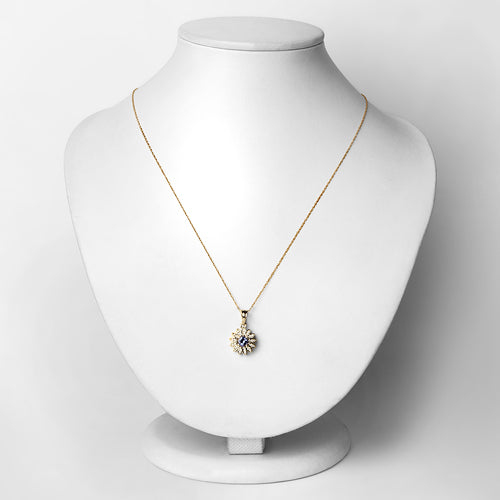 0.31 Carat Genuine Tanzanite and White Diamond 14K Yellow Gold Pendant by Bids.com