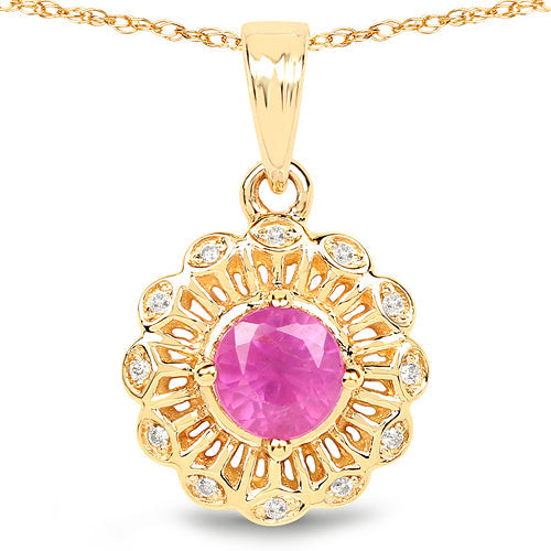 0.59 Carat Genuine Ruby and White Diamond 14K Yellow Gold Pendant by Bids.com