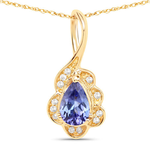 0.40 Carat Genuine Tanzanite and White Diamond 14K Yellow Gold Pendant by Bids.com