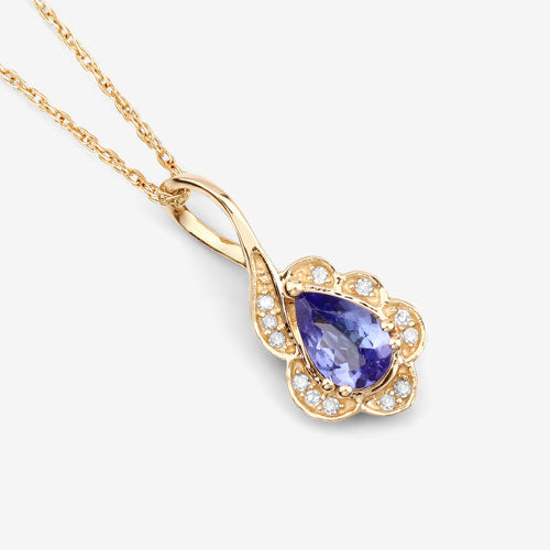 0.40 Carat Genuine Tanzanite and White Diamond 14K Yellow Gold Pendant by Bids.com