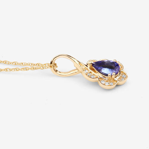 0.40 Carat Genuine Tanzanite and White Diamond 14K Yellow Gold Pendant by Bids.com