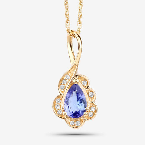0.40 Carat Genuine Tanzanite and White Diamond 14K Yellow Gold Pendant by Bids.com
