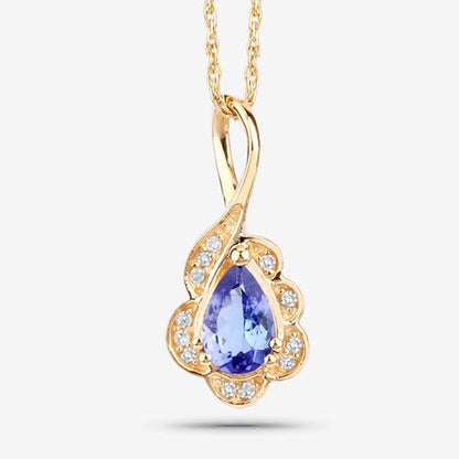 0.40 Carat Genuine Tanzanite and White Diamond 14K Yellow Gold Pendant by Bids.com