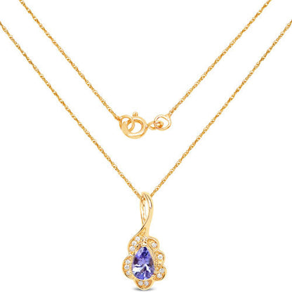 0.40 Carat Genuine Tanzanite and White Diamond 14K Yellow Gold Pendant by Bids.com