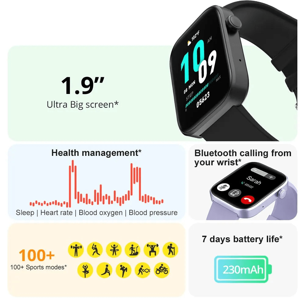 ColMi P71 IP68 Smartwatch with Long Battery Life, 1.9" Display, Health &amp; Fitness Tracking - DestGlow
