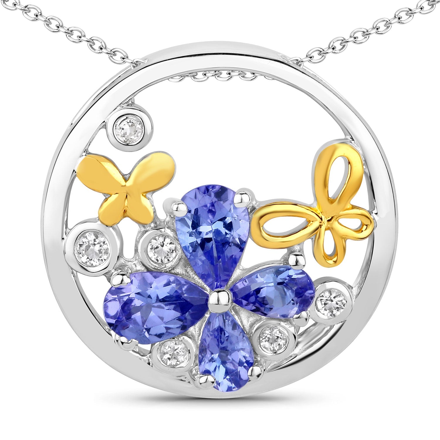 1.33 Carat Genuine Tanzanite and White Topaz .925 Sterling Silver Pendant by Bids.com