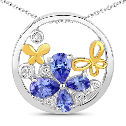 1.33 Carat Genuine Tanzanite and White Topaz .925 Sterling Silver Pendant by Bids.com