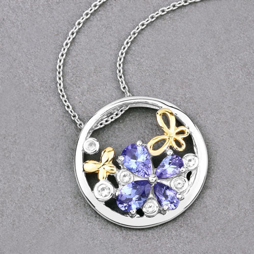1.33 Carat Genuine Tanzanite and White Topaz .925 Sterling Silver Pendant by Bids.com