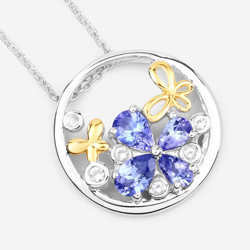 1.33 Carat Genuine Tanzanite and White Topaz .925 Sterling Silver Pendant by Bids.com