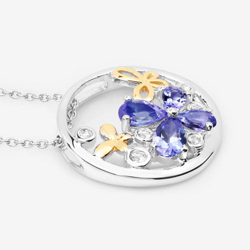 1.33 Carat Genuine Tanzanite and White Topaz .925 Sterling Silver Pendant by Bids.com