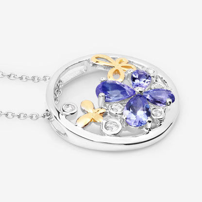 1.33 Carat Genuine Tanzanite and White Topaz .925 Sterling Silver Pendant by Bids.com