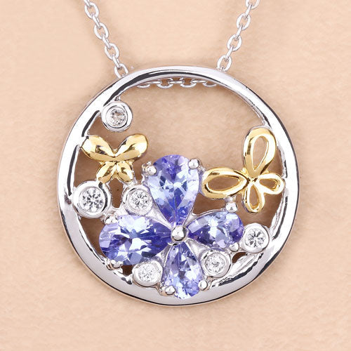 1.33 Carat Genuine Tanzanite and White Topaz .925 Sterling Silver Pendant by Bids.com