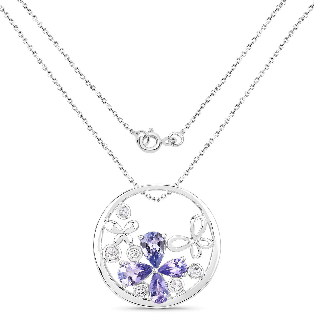 1.33 Carat Genuine Tanzanite and White Topaz .925 Sterling Silver Pendant 