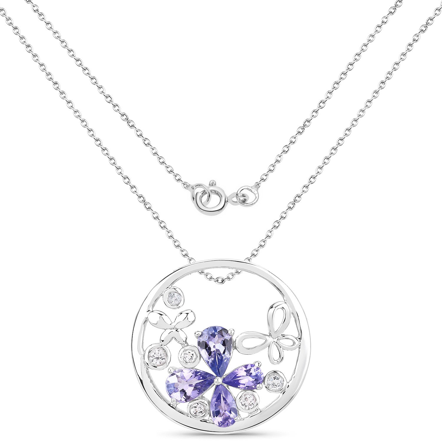 1.33 Carat Genuine Tanzanite and White Topaz .925 Sterling Silver Pendant 