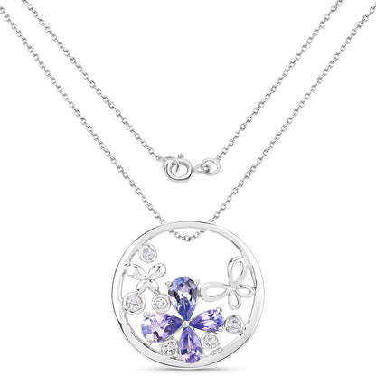 1.33 Carat Genuine Tanzanite and White Topaz .925 Sterling Silver Pendant 