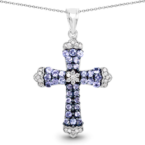 1.84 Carat Genuine Tanzanite and White Zircon .925 Sterling Silver Pendant by Bids.com