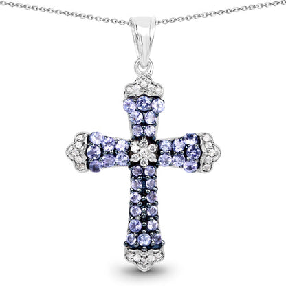 1.84 Carat Genuine Tanzanite and White Zircon .925 Sterling Silver Pendant by Bids.com