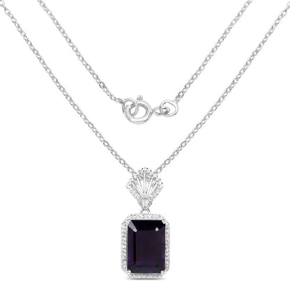 7.37 Carat Genuine Amethyst and White Zircon .925 Sterling Silver Pendant by Bids.com